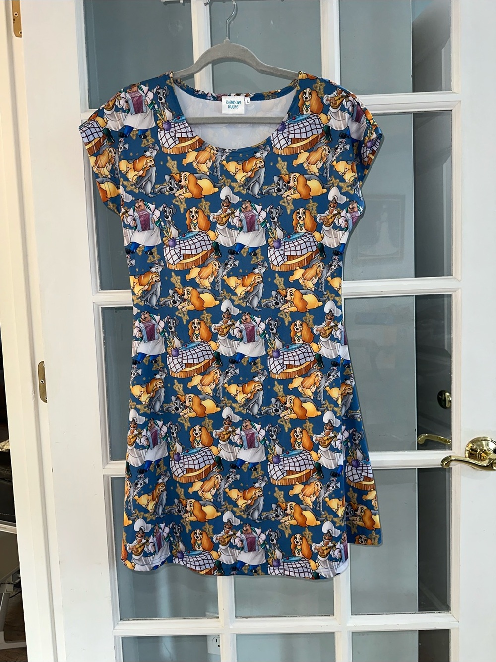DISNEY DOG DRESS LADY & THE TRAMP Parks NWOT Sz L Women’s Teen Rainbow Rules
